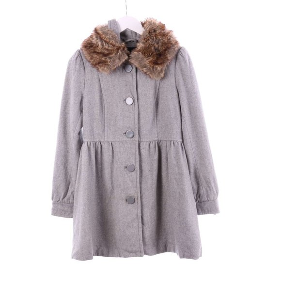 H&M Wool blend Faux Fur Collar Grey Princess Baby Doll Fit and Flare Coat - Picture 11 of 11